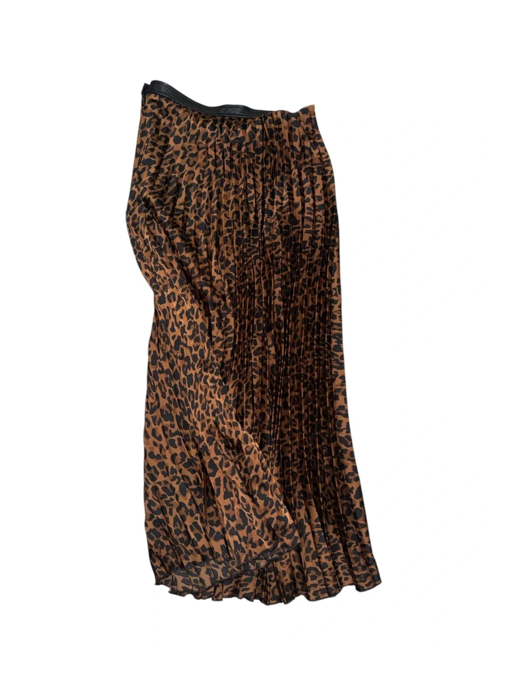 Zara Leopard Print Pleated Satin Midi Skirt XS